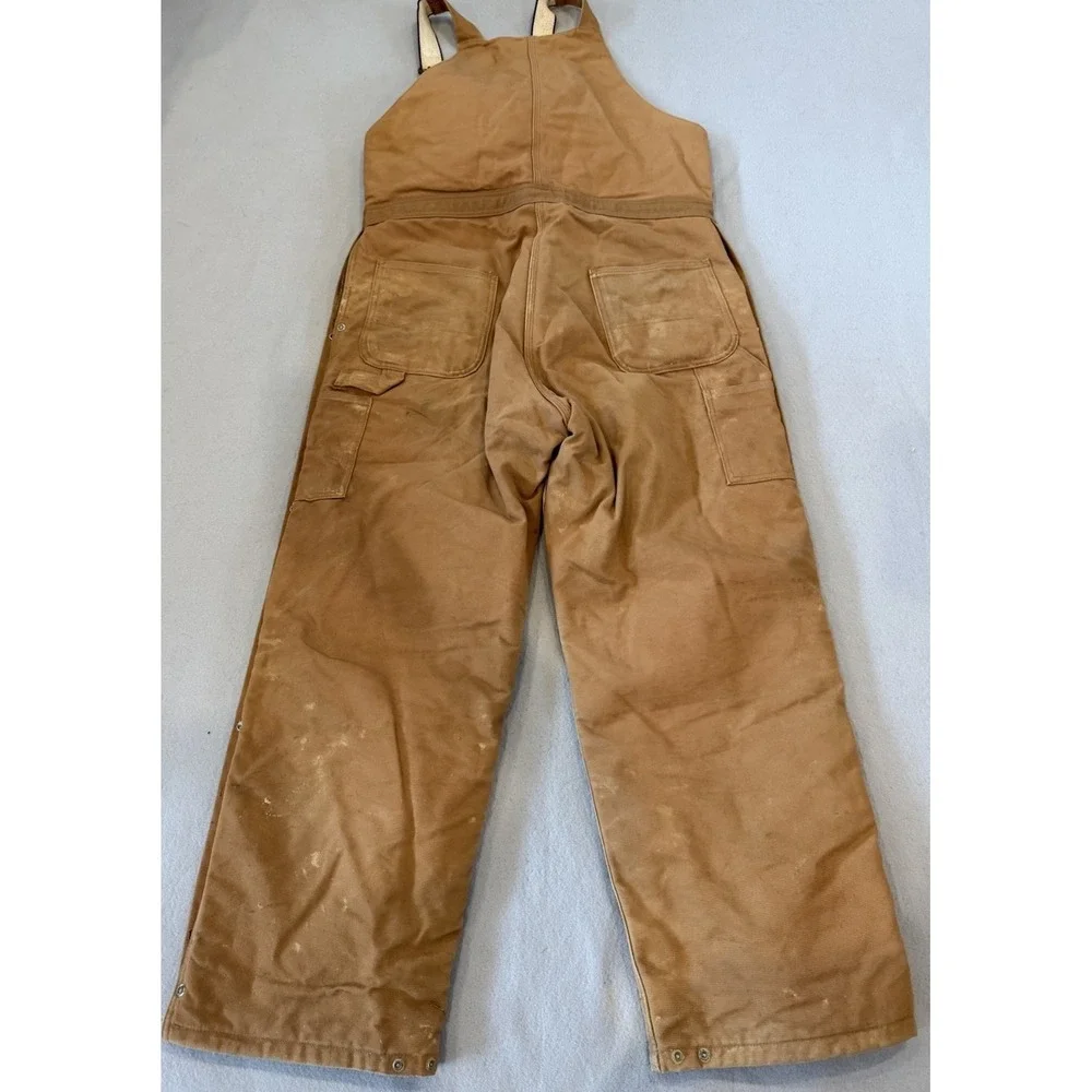 Vintage Carhartt Overalls Mens 40X30 Brown Duck Quilt Lined Bib R04 USA Made 90s - Picture 3 of 14